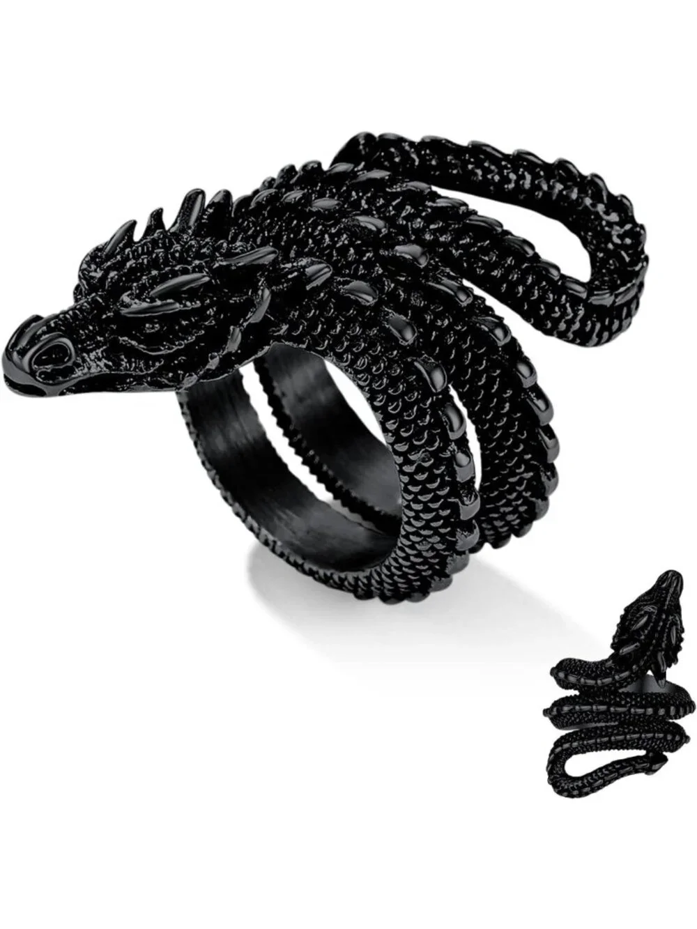 Punk Gothic Snake Wrap Ring for Men & Women, Stainless Steel, Biker Jewelry
